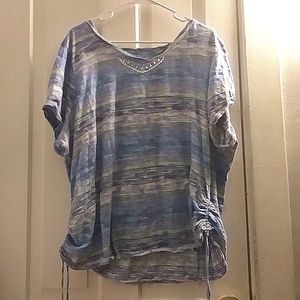 Blue Striped Top w/ Rhinestone Collar